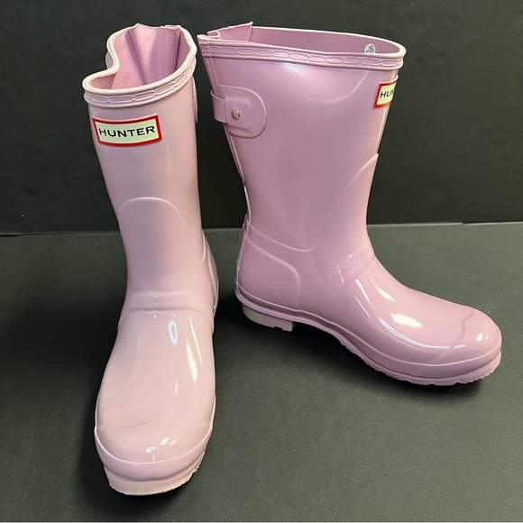 Hunter Original Adjustable Back Short Gloss Pink (Purple) Rain Boots - Picture 9 of 11